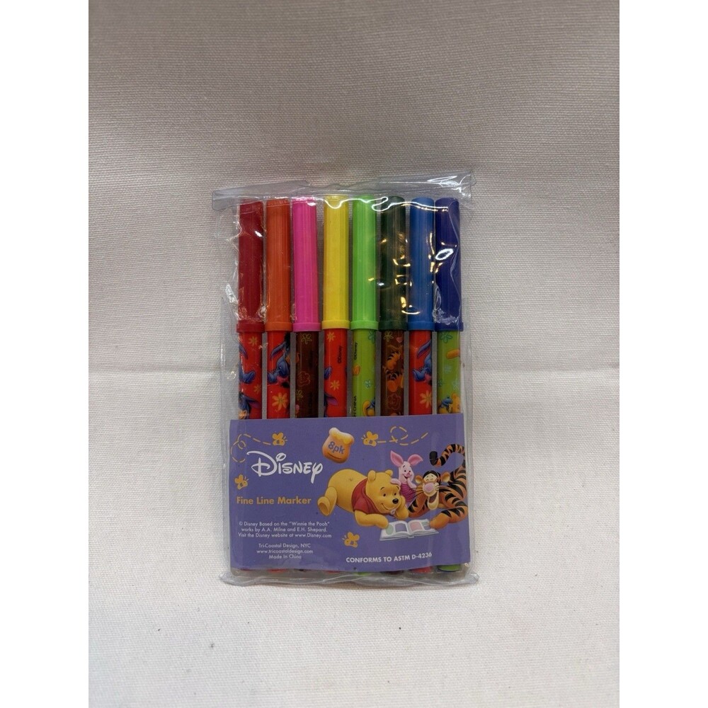 Vintage Disney Winnie the Pooh 8 Fine Line Marker Set Tested Tri-Coastal NOS